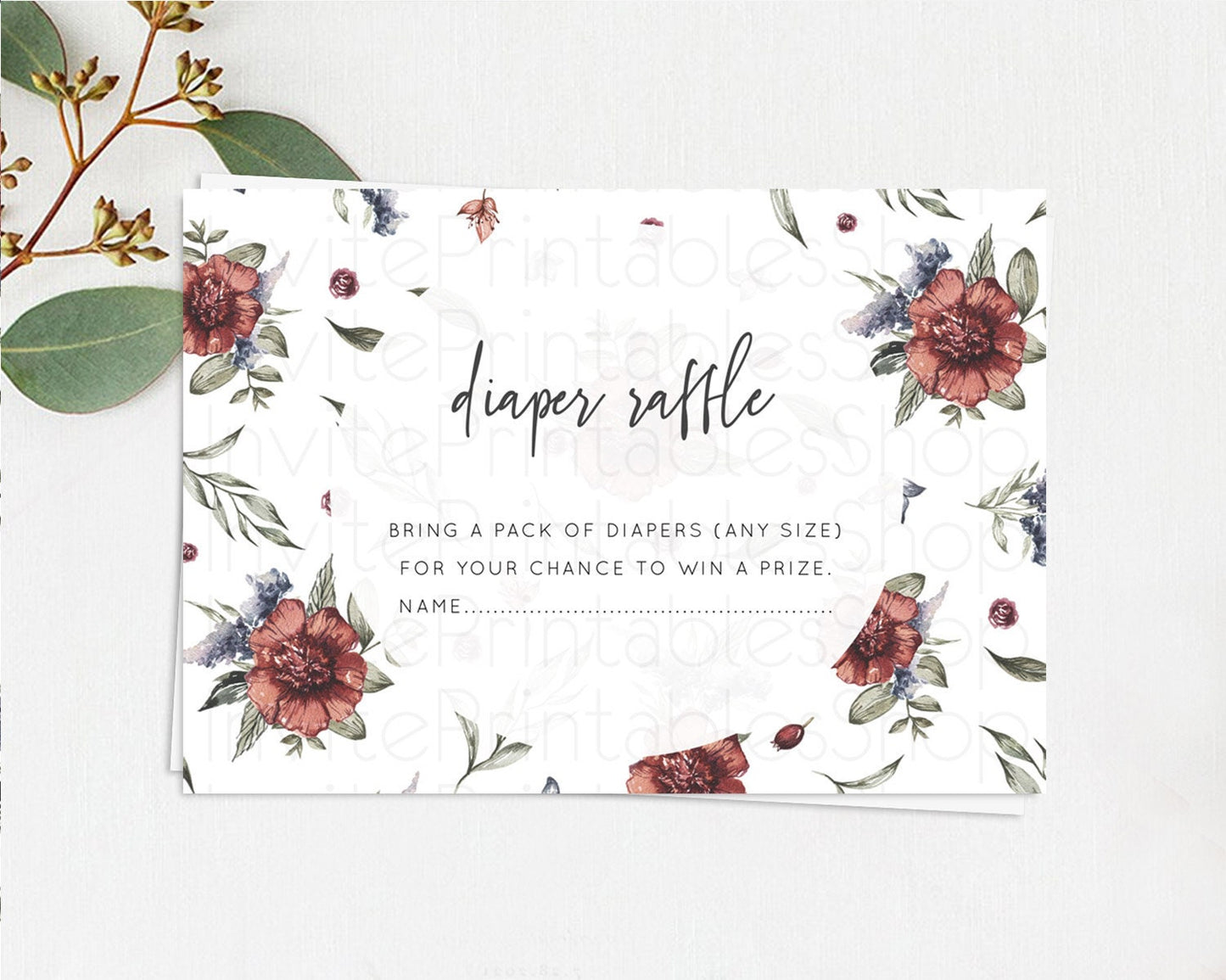 Editable Secret Garden Diaper Raffle Card Boho Wildflower Diaper Raffle Inse