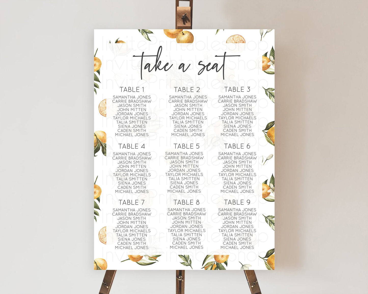 Citrus Seating Chart Lemon Seating Chart Orange Seating Chart Citrus Garden Seating Sign Citrus Floral Table Number Sign D10545