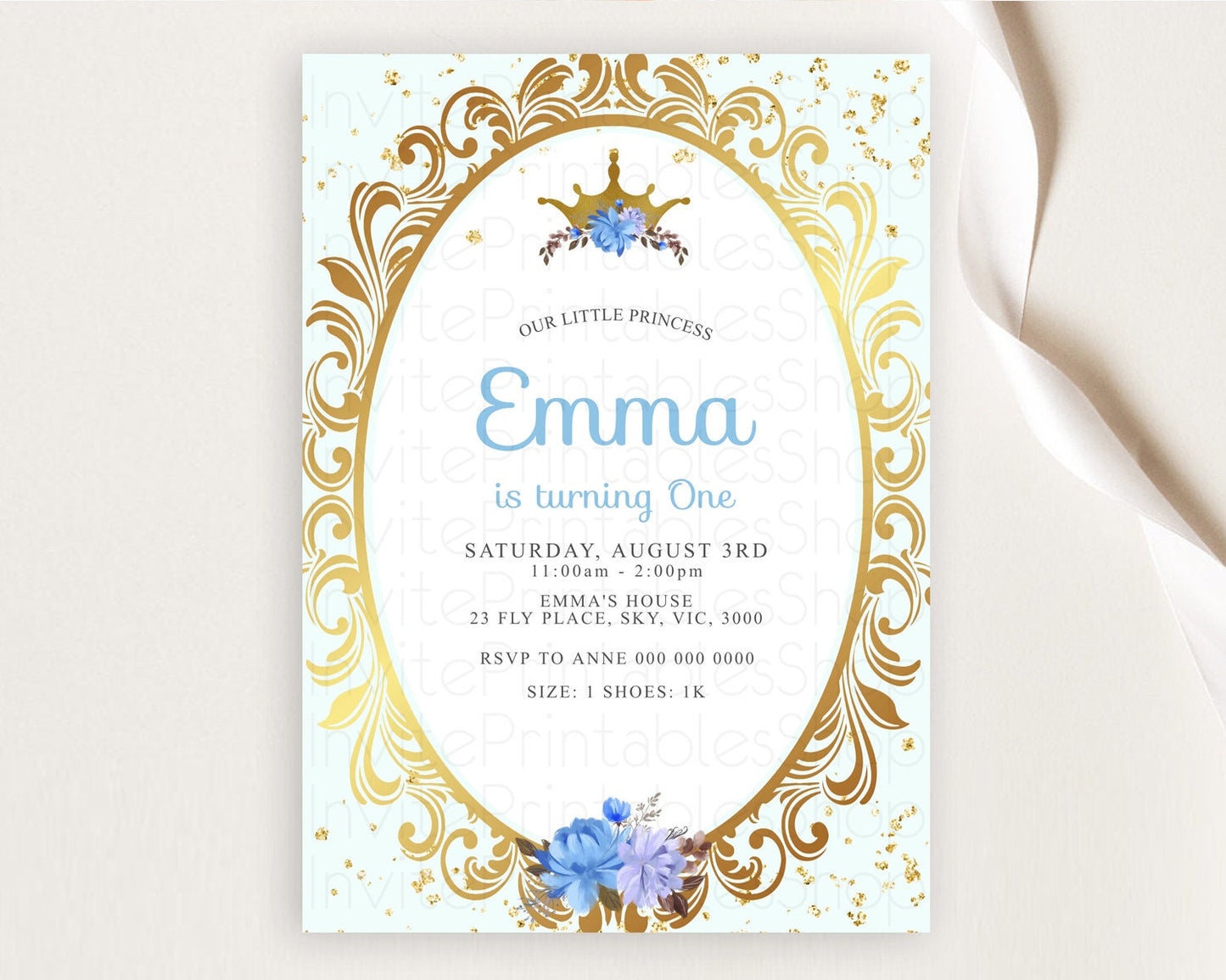 Princess Birthday Invitation Castle Invitation Royal Birthday Fairy Tale Enchanted Mirror Pastel Floral Garden 1st First Birthday D10137