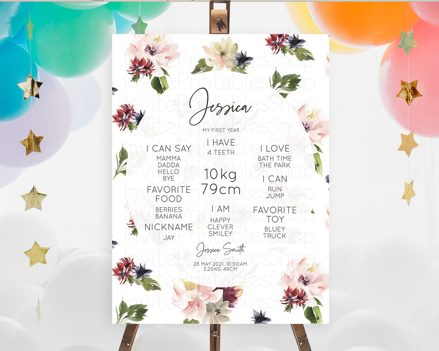 Secret Garden Milestone Board Wildflower First Birthday Milestone Poster Pastel Flowers Milestone Boho Wildflower 1st Birthday Sign D10538