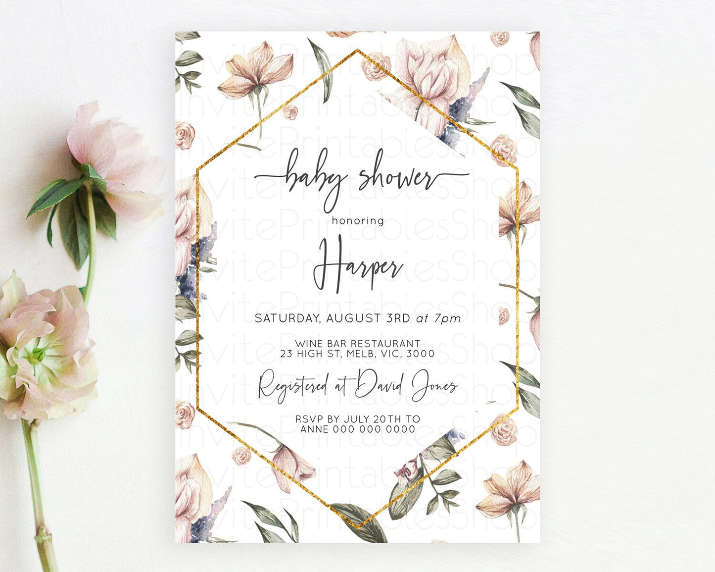 Wildflower Baby Shower Invitation Secret Garden Baby Shower Invitation Pastel Flowers Invite Enchanted Garden Shower Floral Theme D10504