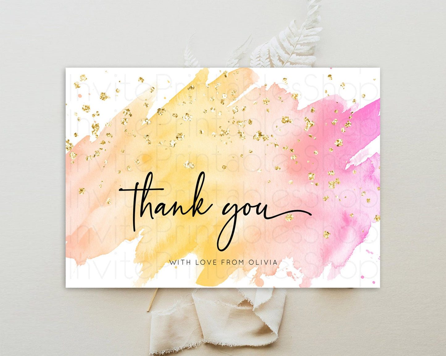 Pastel Thank You Rainbow Thank You Card Colorful Pastel Birthday Thank You Card Confetti Watercolor Pastel Teacher Thank You Cards D10527