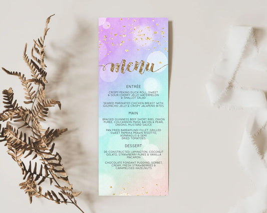 Editable Pastel Menu Pastel Rainbow Menu Template Colorful Pastel Table Deco