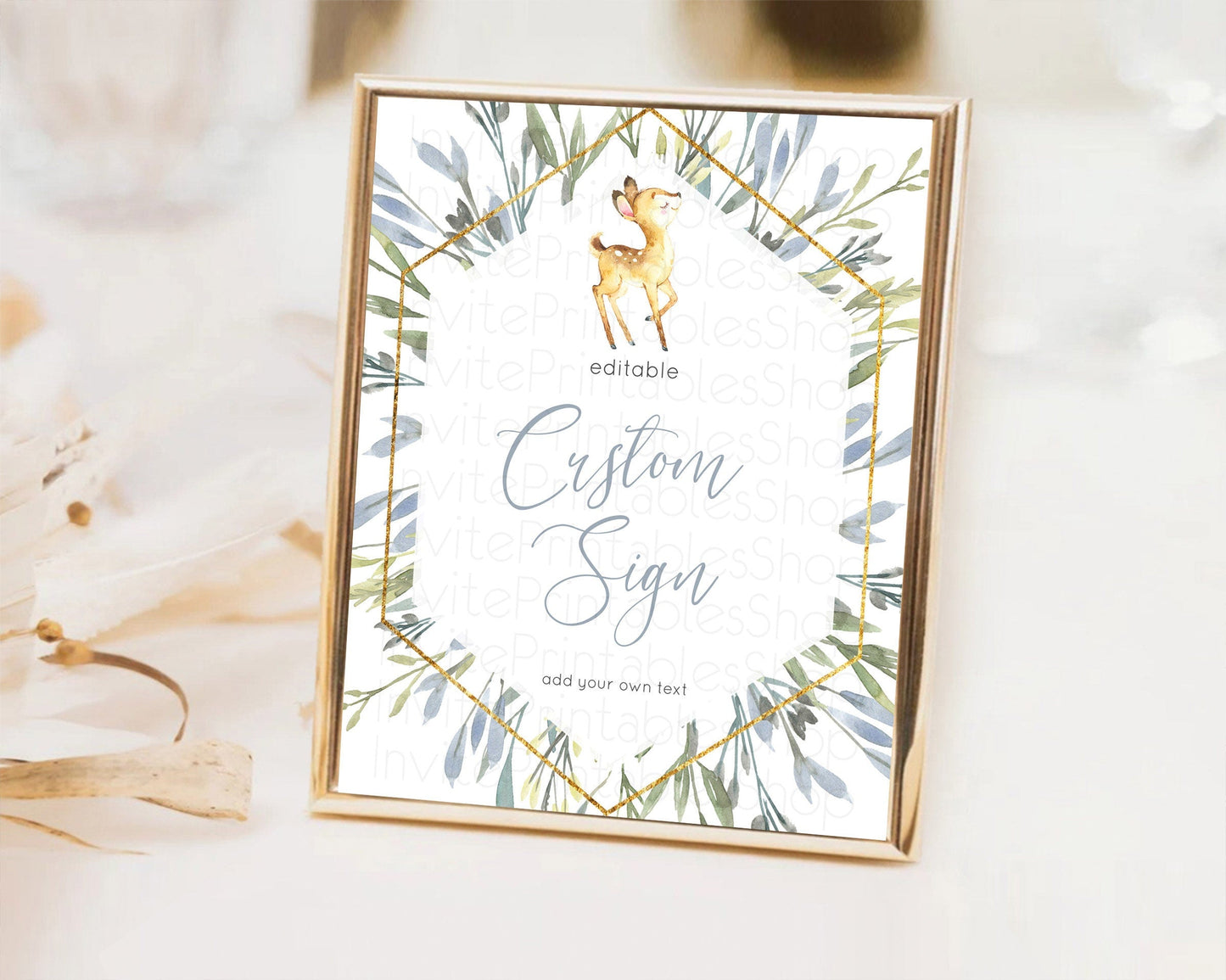 Fawn Deer Sign Pastel Floral Deer Table Sign Decor Enchanted Forest Butterfly Party 1st Birthday Baptism Baby Shower Bridal Shower D10400