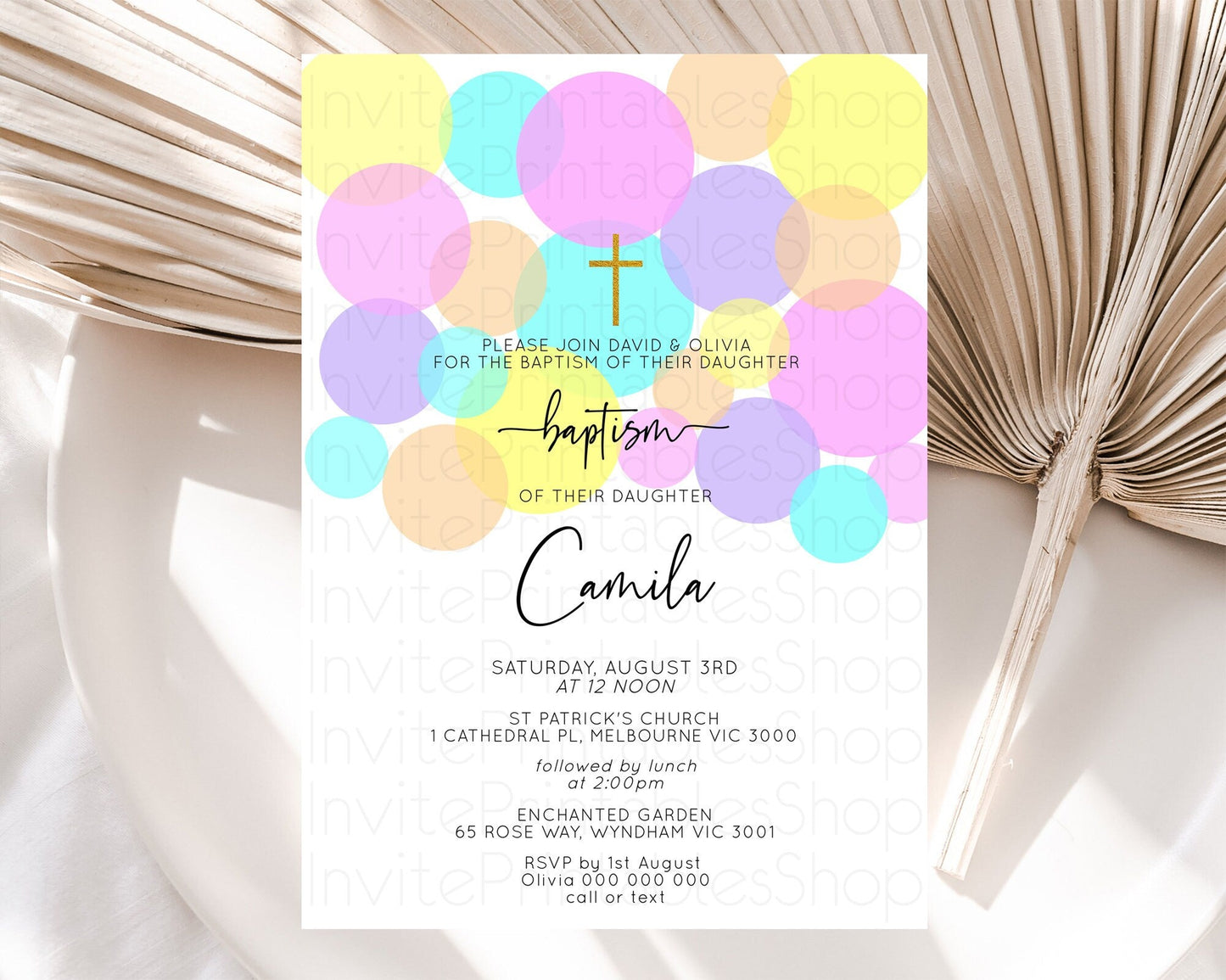 Pastel Baptism Invitation Pastel Confetti Baptism 1st Birthday Invitation Colorful Rainbow Confetti Bubbles Christening Invitation D10407