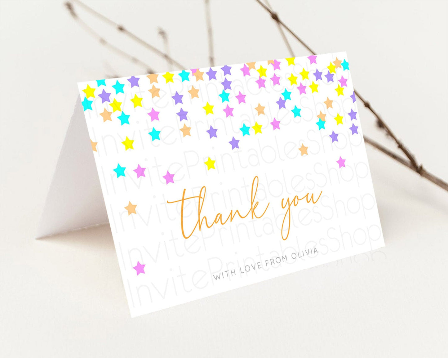 Editable Star Thank You Card Pastel Stars Thank You Shooting Star Rainbow Co