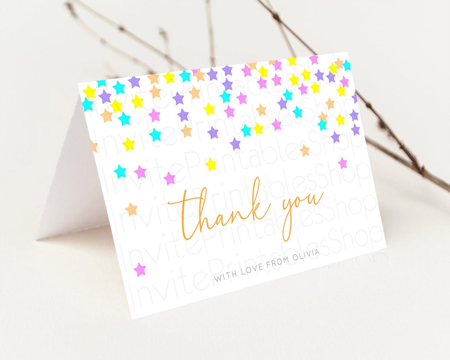 Editable Star Thank You Card Pastel Stars Thank You Shooting Star Rainbow Co