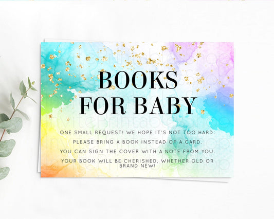 Pastel Books For Baby Card Pastel Rainbow Book Insert Colorful Ombre Watercolor Book Card Confetti Glitter Baby Book Poem Request D10961