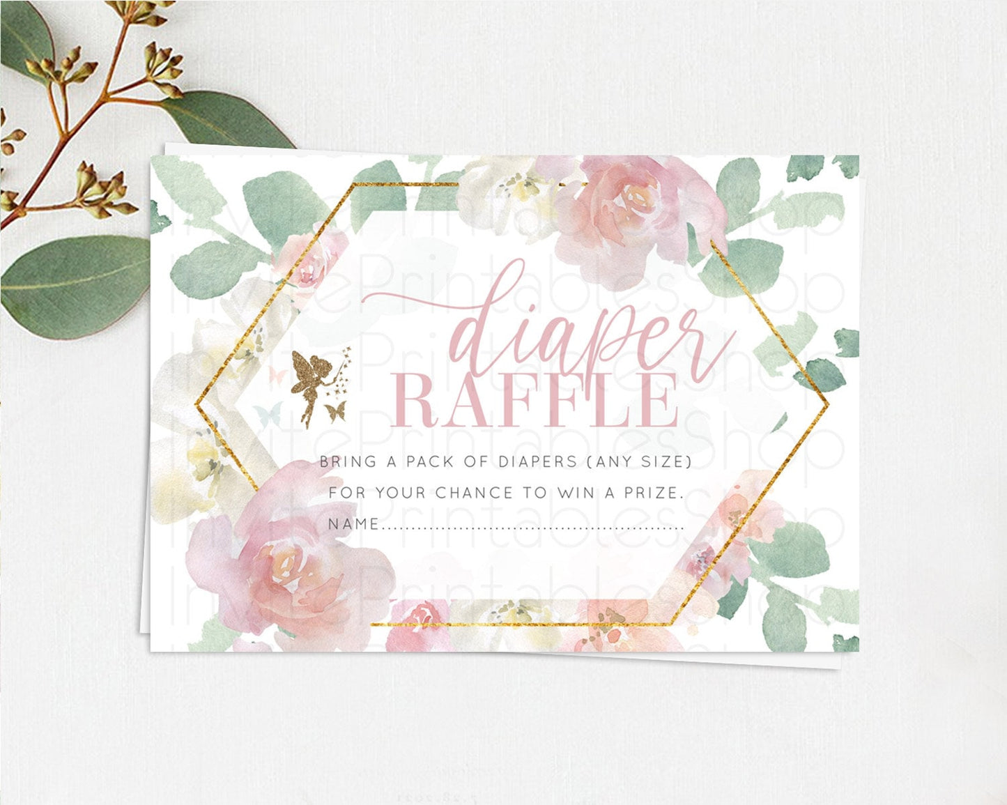 Fairy Diaper Raffle Card Fairy Diaper Insert Enchanted Garden Fairy Diaper Ticket Pastel Floral Butterfly Secret Garden Raffle Game D10965