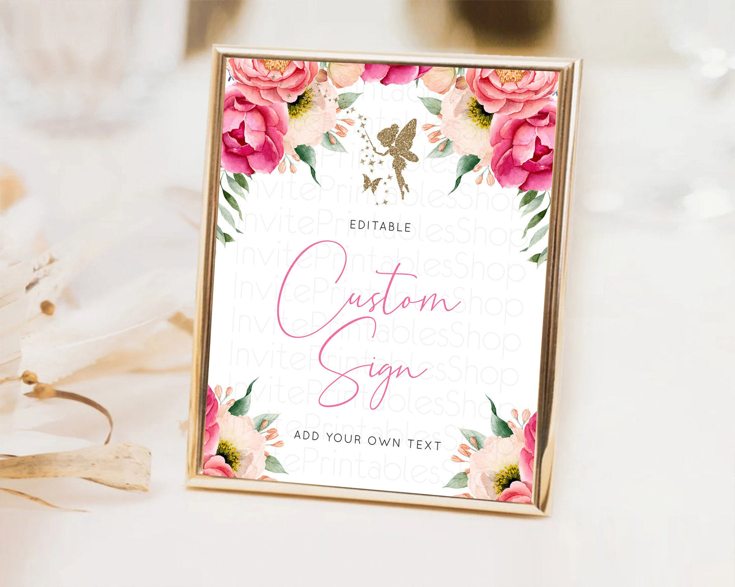 Editable Fairy Sign Enchanted Garden Table Sign Decor Pastel Floral Butterfl