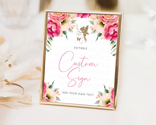 Editable Fairy Sign Enchanted Garden Table Sign Decor Pastel Floral Butterfl