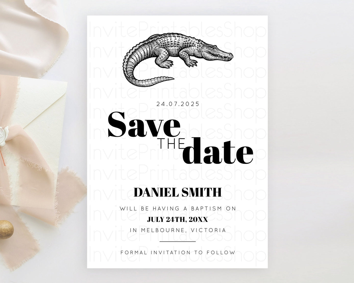 Croc Gator Save The Date Template Croc Gator Party Save The Date Safari Adventure Croc Gator Minimal Theme 1st Birthday Baptism D10286