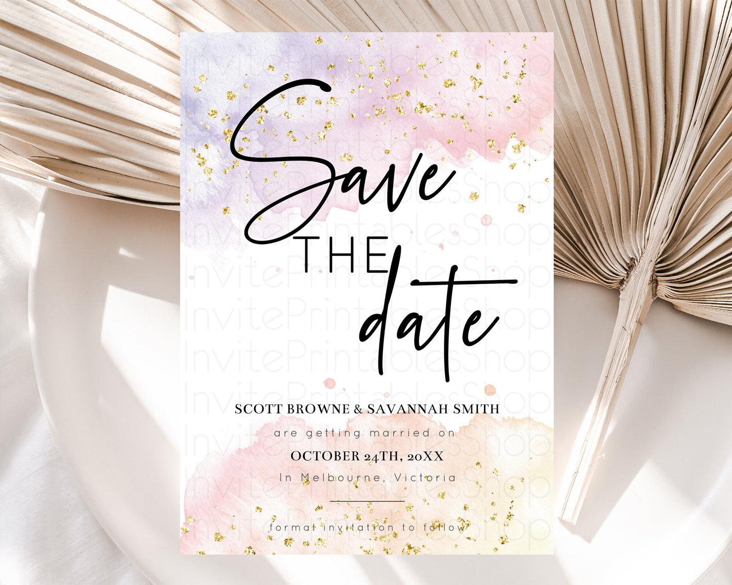 Pastel Save The Date Template Pastel Ombre Rainbow Watercolor Colorful Party For Birthday Baptism Baby Shower Wedding Bridal Shower D10327