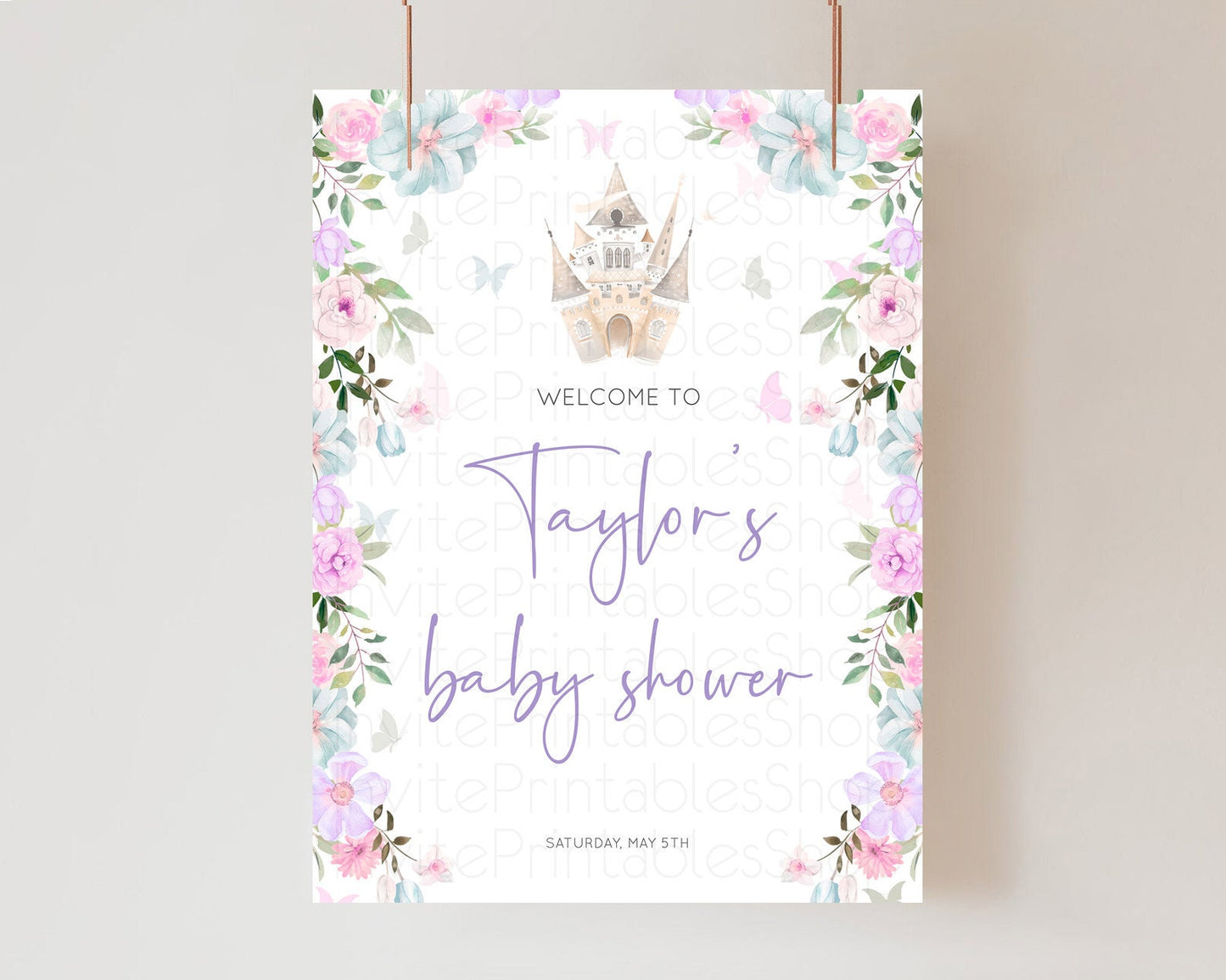 Princess Baby Shower Welcome Sign Castle Welcome Board Secret Garden Enchanted Castle Pastel Floral Garden Baby Shower Welcome Sign D10471