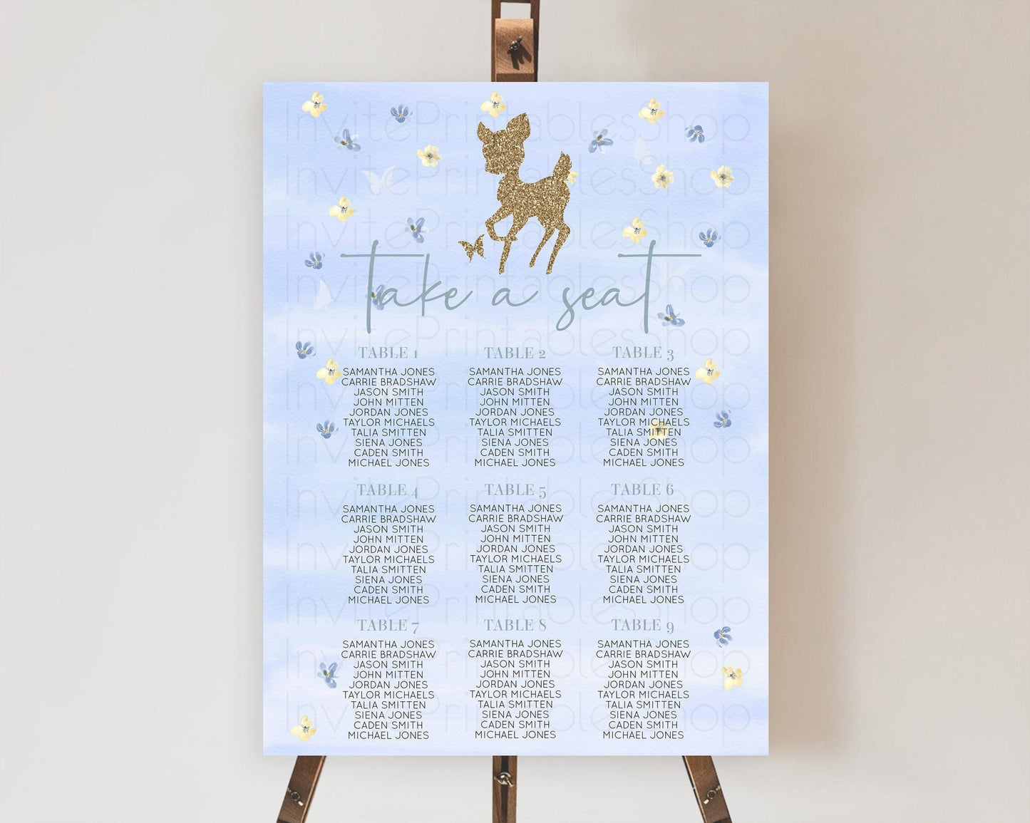 Fawn Seating Chart Deer Seating Chart Enchanted Forest Party Butterfly Pastel Flowers Whimsical Seating Chart Woodland Seating Sign D10863