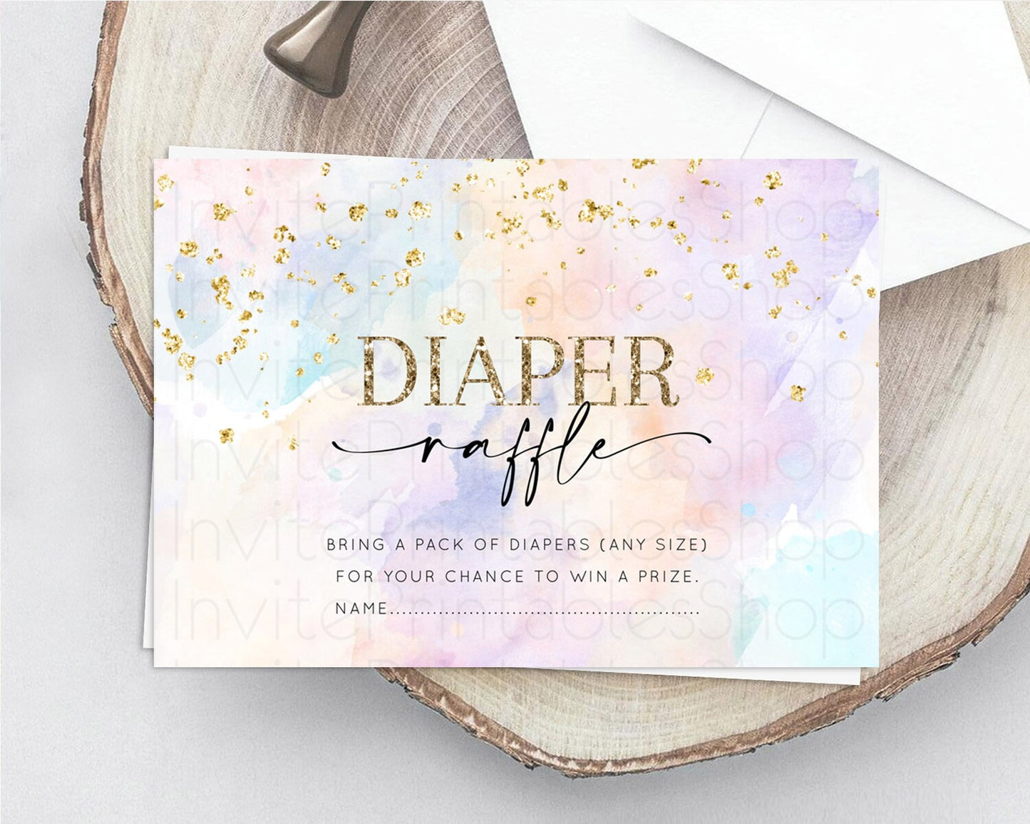 Pastel Diaper Raffle Card Pastel Rainbow Diaper Raffle Insert Colorful Ombre Watercolor Diaper Ticket Confetti Glitter Raffle Game D10605