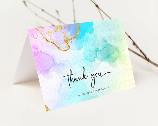 Pastel Thank You Rainbow Thank You Card Colorful Pastel Birthday Thank You Card Confetti Watercolor Pastel Teacher Thank You Cards D10390