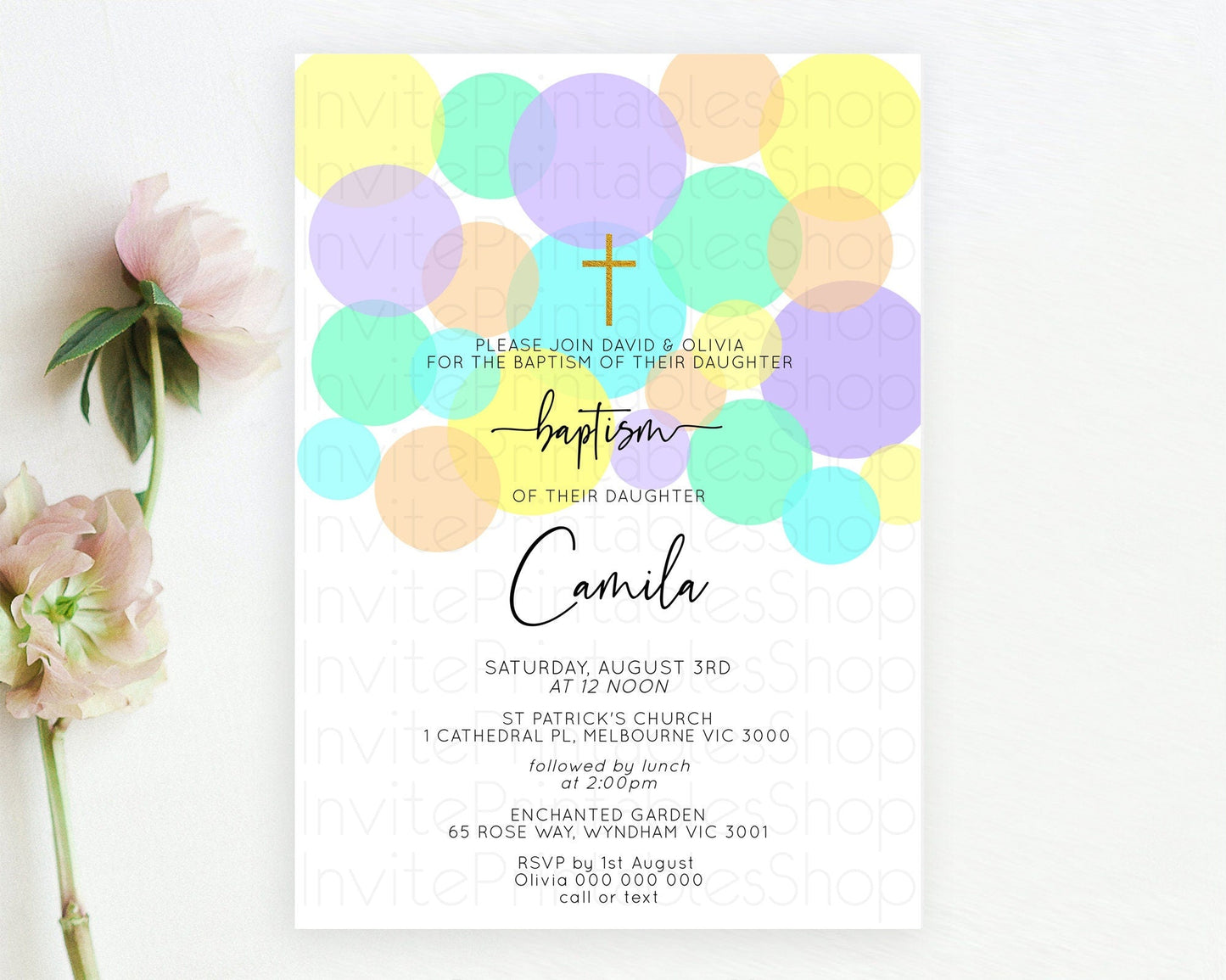 Pastel Baptism Invitation Pastel Confetti Baptism 1st Birthday Invitation Colorful Rainbow Confetti Bubbles Christening Invitation D10415