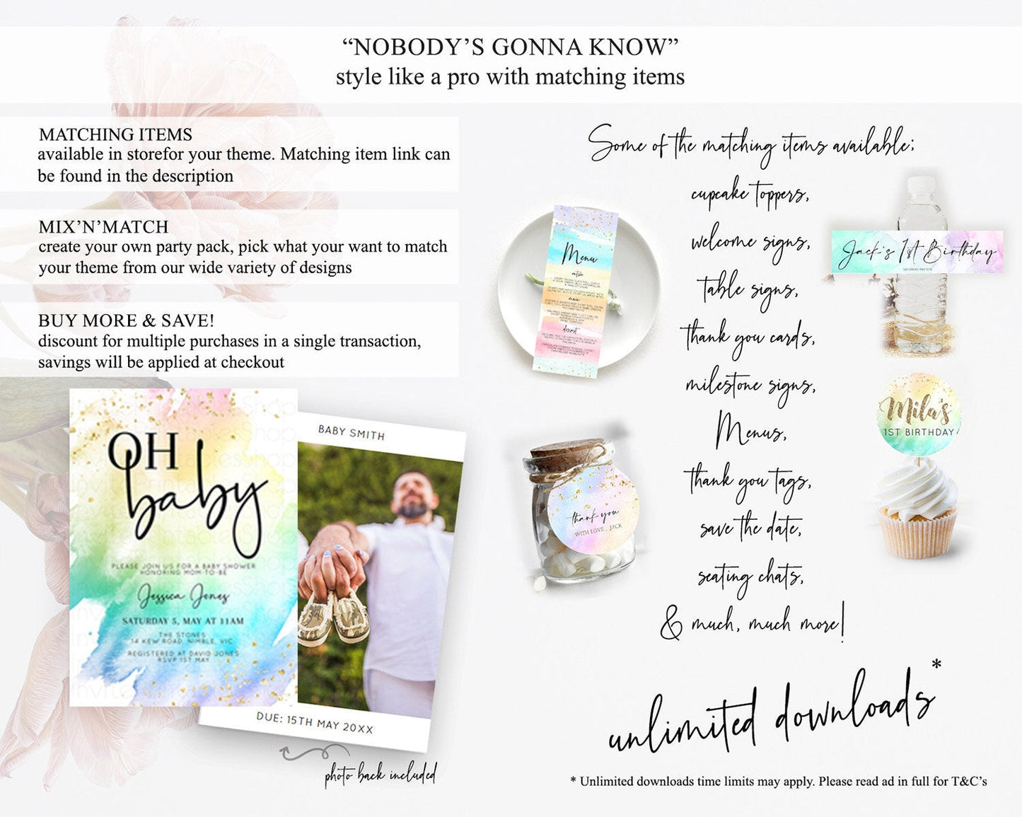Pastel Baby Shower Invitation Rainbow Baby Shower Invitation Colorful Pastel Watercolor Invitation Gold Glitter Sprinkles Ombre D10279
