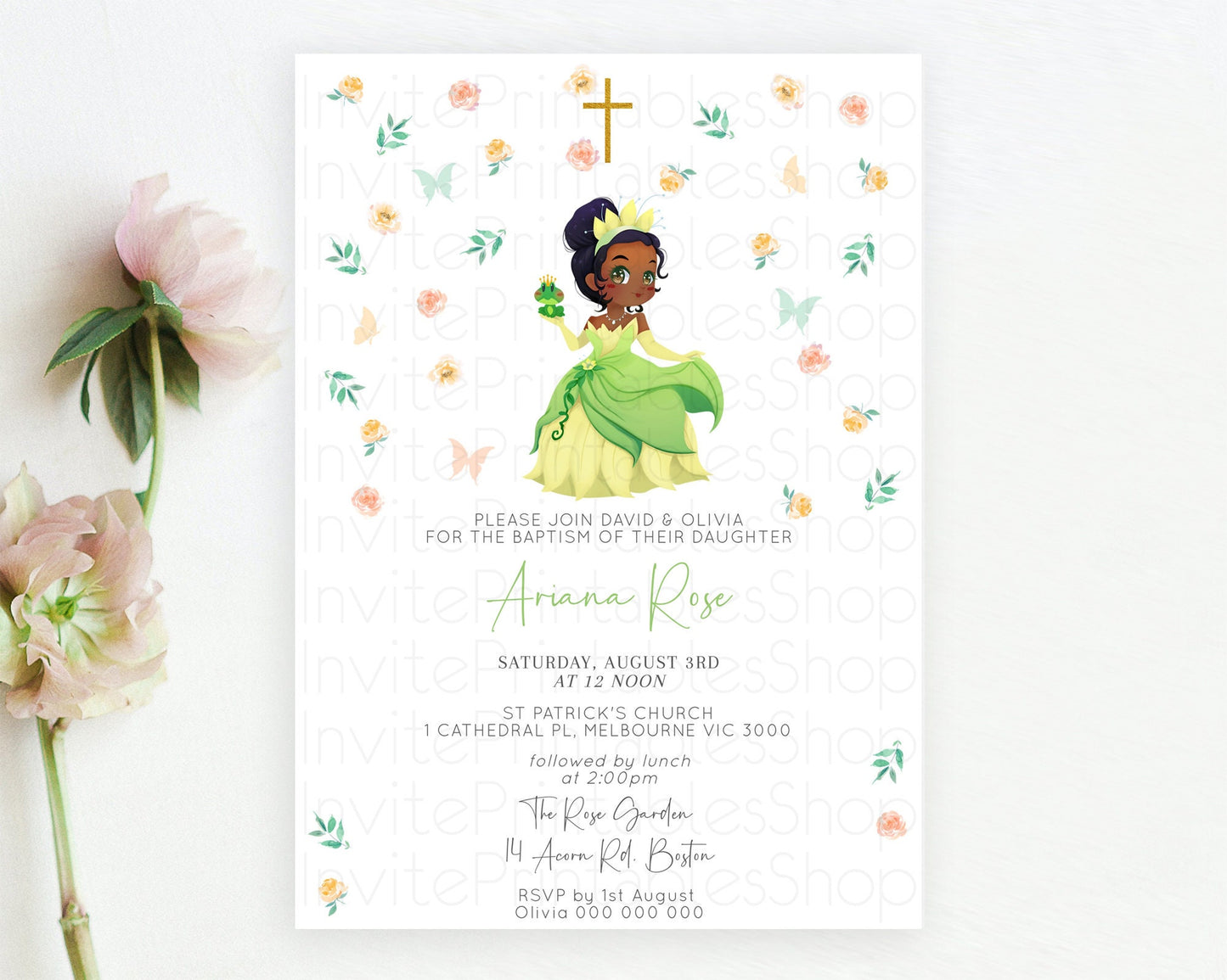 Princess Baptism Invitation Enchanted Castle Baptism 1st Birthday Invitation Royal Party Pastel Floral Secret Garden Christening D10358