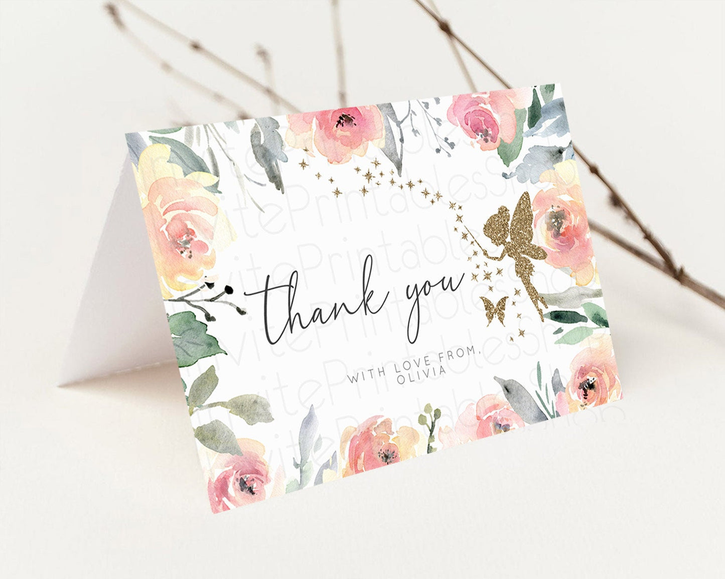 Fairy Thank You Fairy Thank You Card Enchanted Garden Pastel Butterfly Birthday Thank You Floral Secret Garden Teacher Thank You D10779