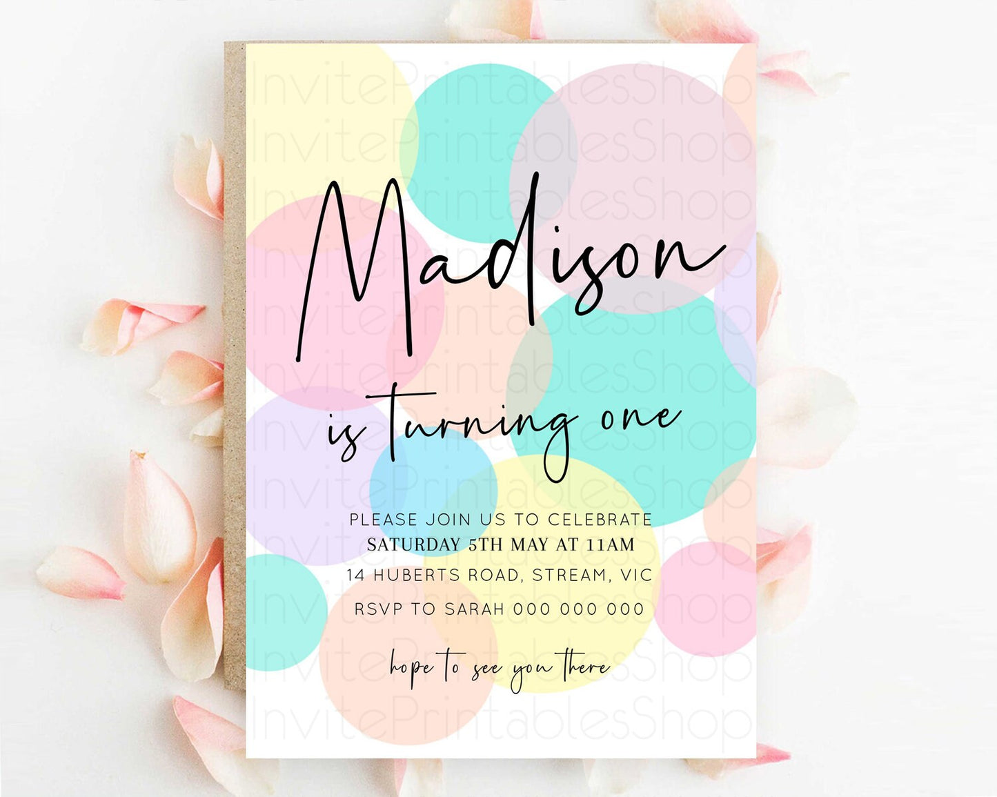 Pastel Birthday Invitation Pastel Confetti Birthday Invitation Bubbles Invitation Colorful Rainbow Confetti 2nd 1st First Birthday D10223