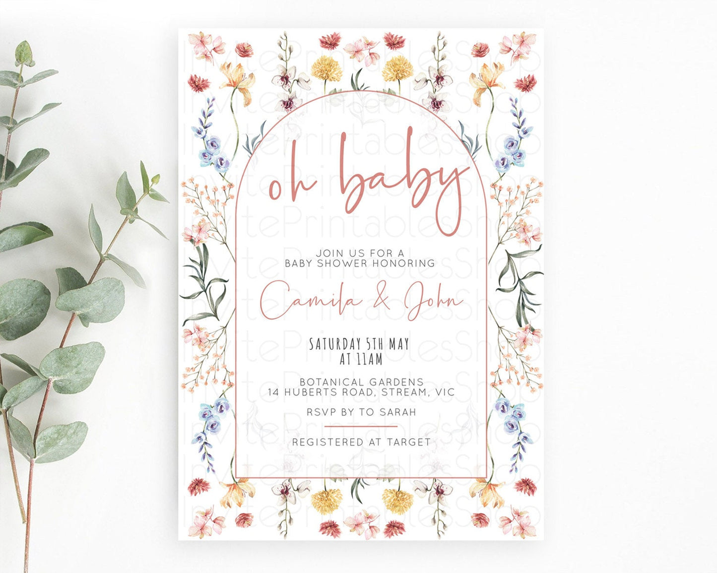 Wildflower Baby Shower Invitation Secret Garden Baby Shower Invitation Pastel Flowers Invite Enchanted Garden Shower Floral Theme D10682