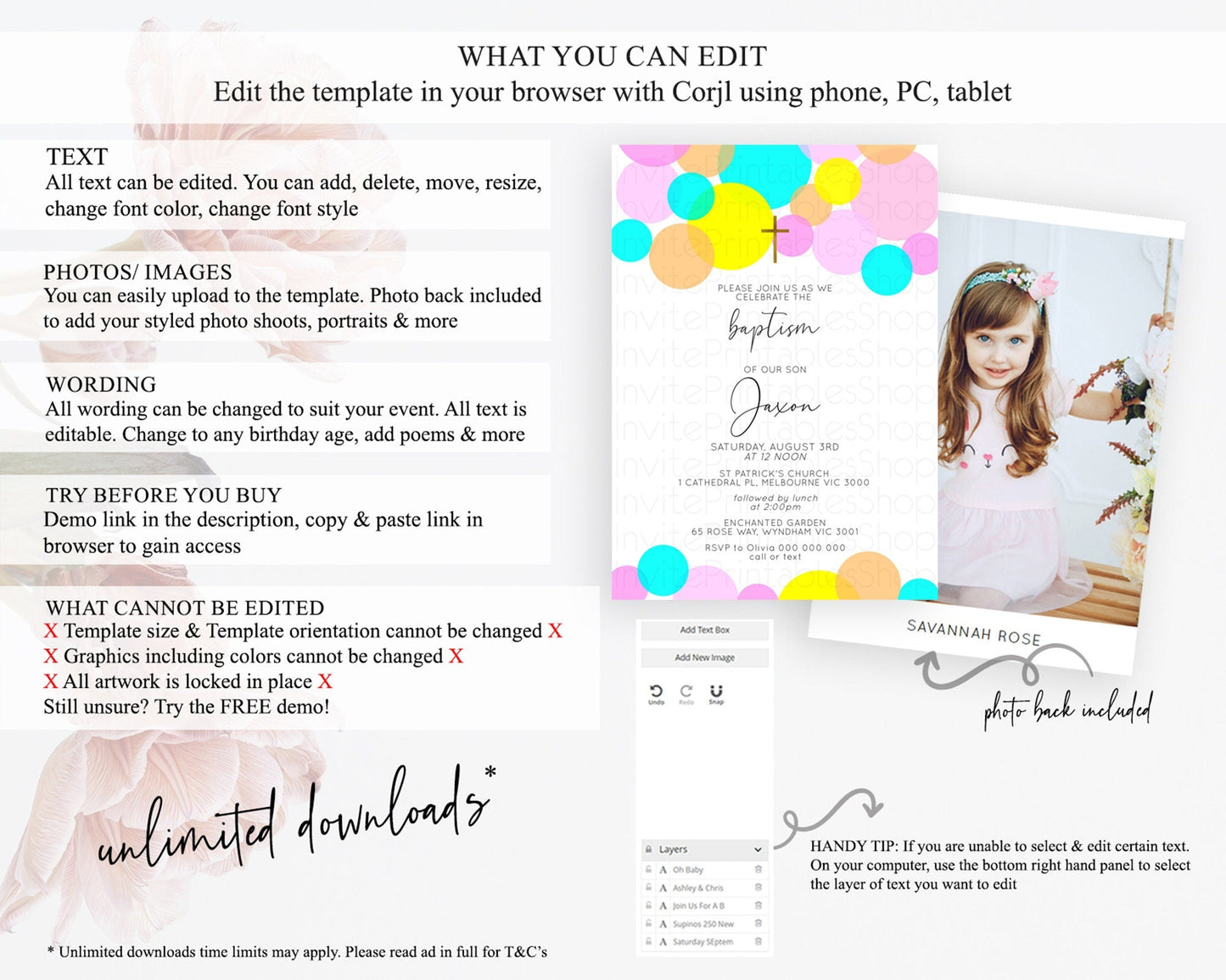 Pastel Baptism Invitation Pastel Confetti Baptism 1st Birthday Invitation Colorful Rainbow Confetti Bubbles Christening Invitation D10896