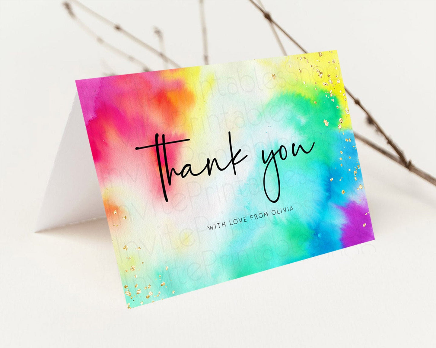 Tie Dye Thank You Rainbow Tie Dye Thank You Card Pastel Birthday Thank You Colorful Pastel Cards Rainbow Teacher Thank You Card D10462