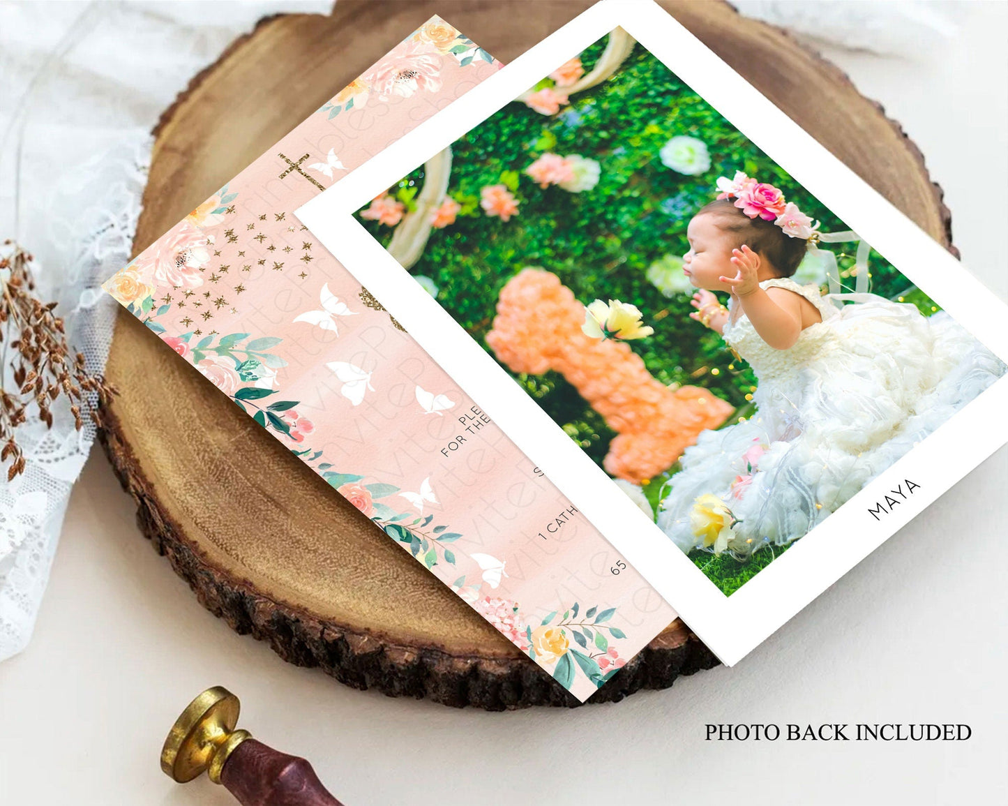 Fawn Baptism Invitation Deer Baptism 1st Birthday Invitation Enchanted Forest Christening Invitation Pastel Garden Butterfly Floral D10873