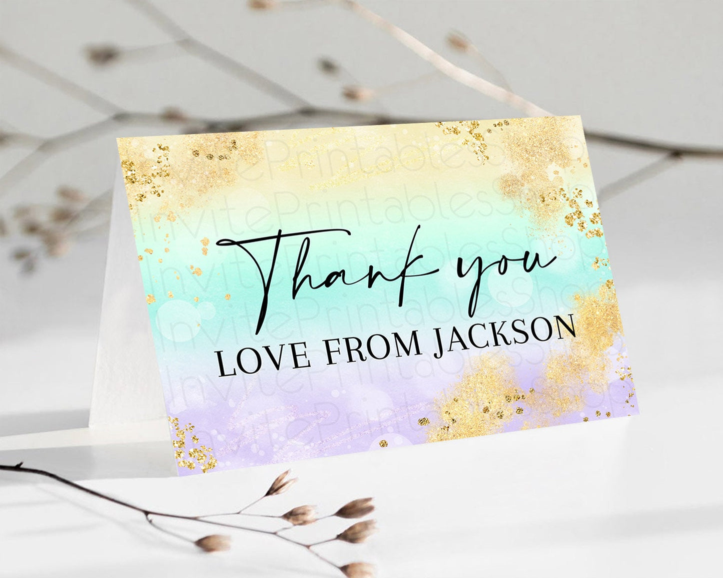 Pastel Thank You Rainbow Thank You Card Colorful Pastel Birthday Thank You Card Confetti Watercolor Pastel Teacher Thank You Cards D10672