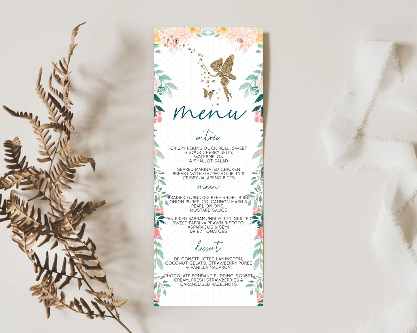 Fairy Menu Fairy Menu Template Enchanted Garden Pastel Floral Butterfly Table Decor Fairy Secret Garden Dinner Dessert Food Menu D10239