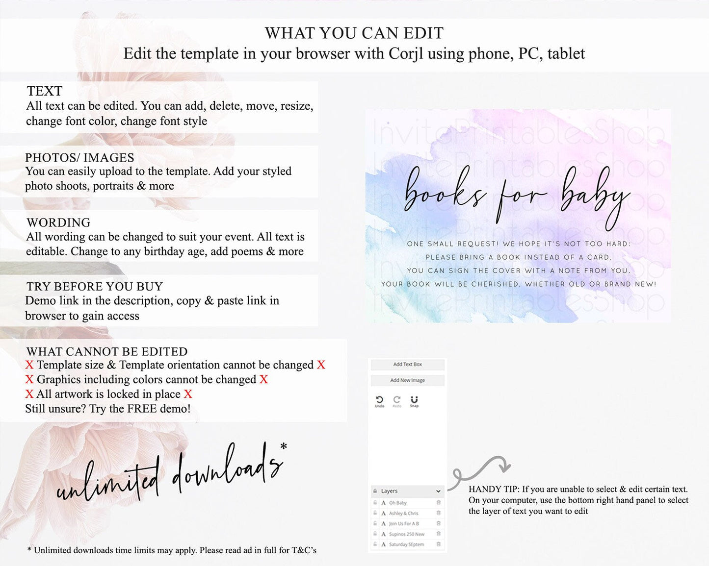 Purple Books For Baby Card Watercolor Book Insert Pastel Purple Baby Shower Book Card Purple Watercolor Guests Book Poem Request D10165