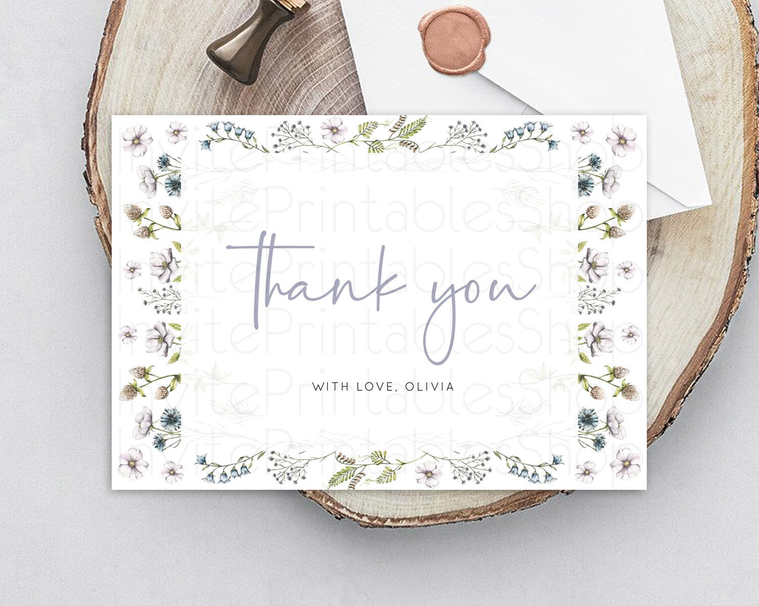Editable Secret Garden Thank You Wildflower Thank You Card Pastel Flower Gar