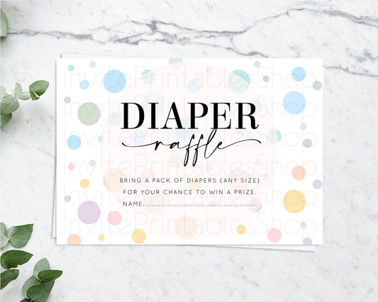 Rainbow Diaper Raffle Card Pastel Sprinkles Diaper Raffle Insert Rainbow Confetti Diaper Ticket Colorful Bubbles Pastel Raffle Game D10135