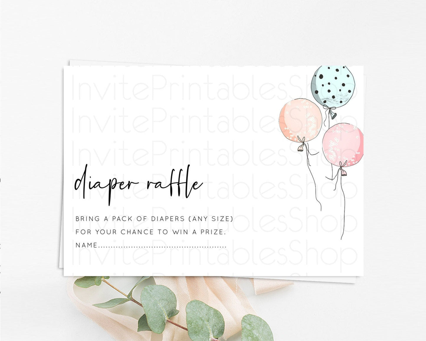 Pastel Balloons Diaper Raffle Card Colorful Balloon Diaper Raffle Insert Rainbow Balloon Diaper Ticket Confetti Balloon Raffle Game D10868