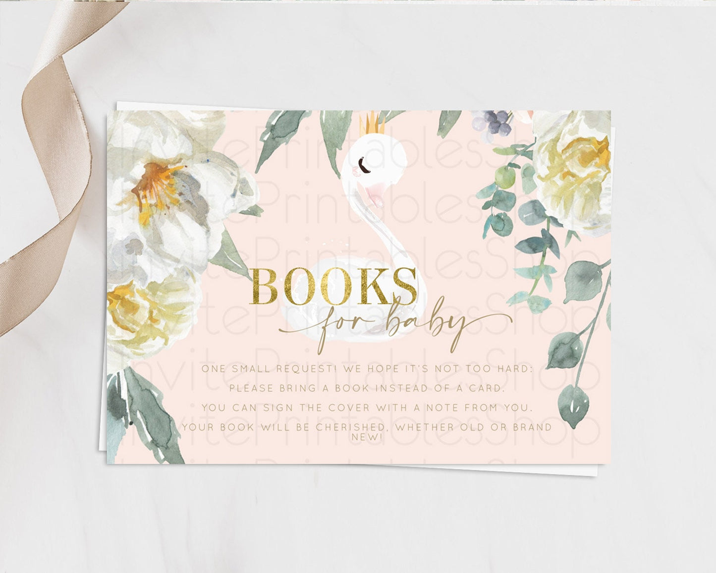 Swan Books For Baby Card Swan Princess Ballet Book Insert Enchanted Swan Lake Book Card Secret Garden Floral Book Poem Request D10115