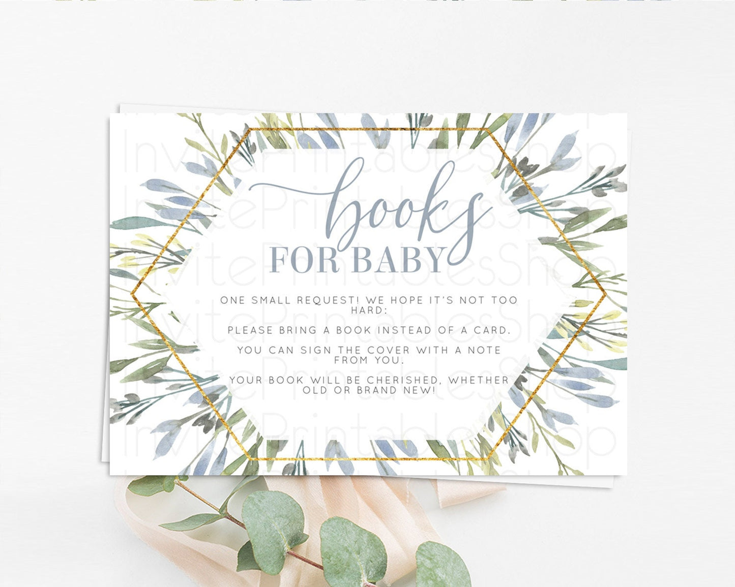 Leafy Books For Baby Card Green Leaf Book Insert Greenery Eucalyptus Book Card Fern Spray Leaves Watercolor Garden Book Poem Request D10532