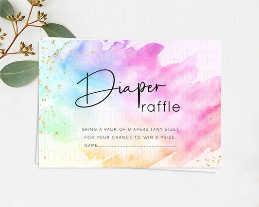 Pastel Diaper Raffle Card Pastel Rainbow Diaper Raffle Insert Colorful Ombre Watercolor Diaper Ticket Confetti Glitter Raffle Game D10449