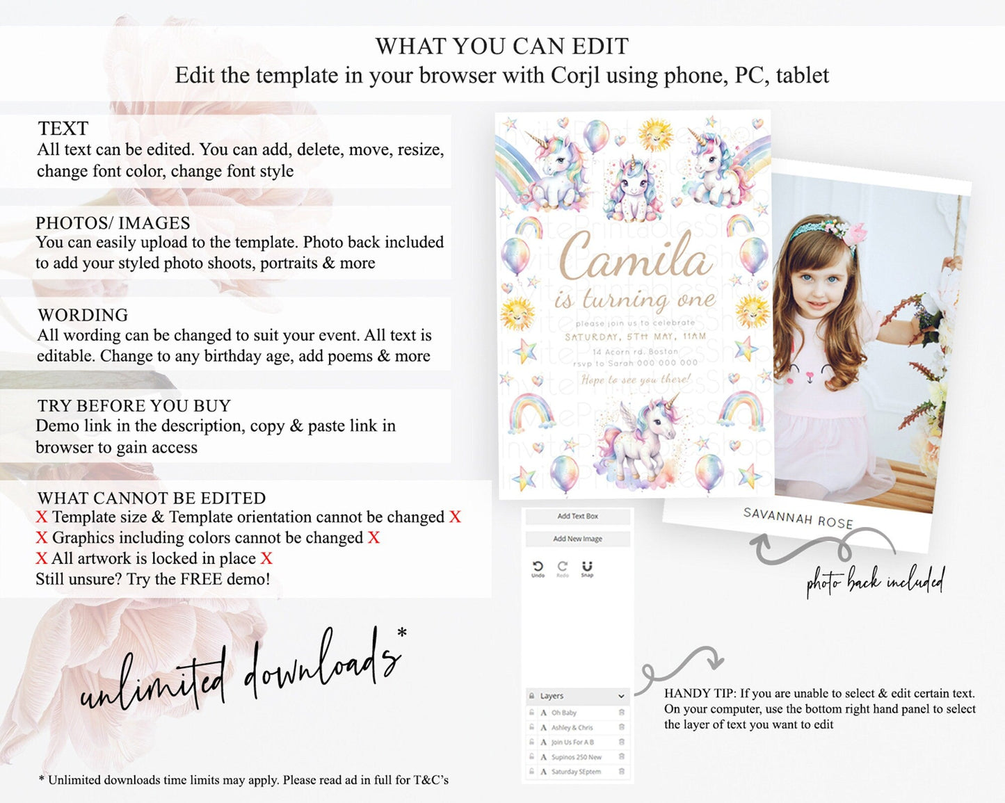 Rainbow Unicorn Birthday Invitation Pastel Birthday Invitation Magical Unicorn Party Theme Pastel Stars Heart Sun 1st 2nd Birthday D23372