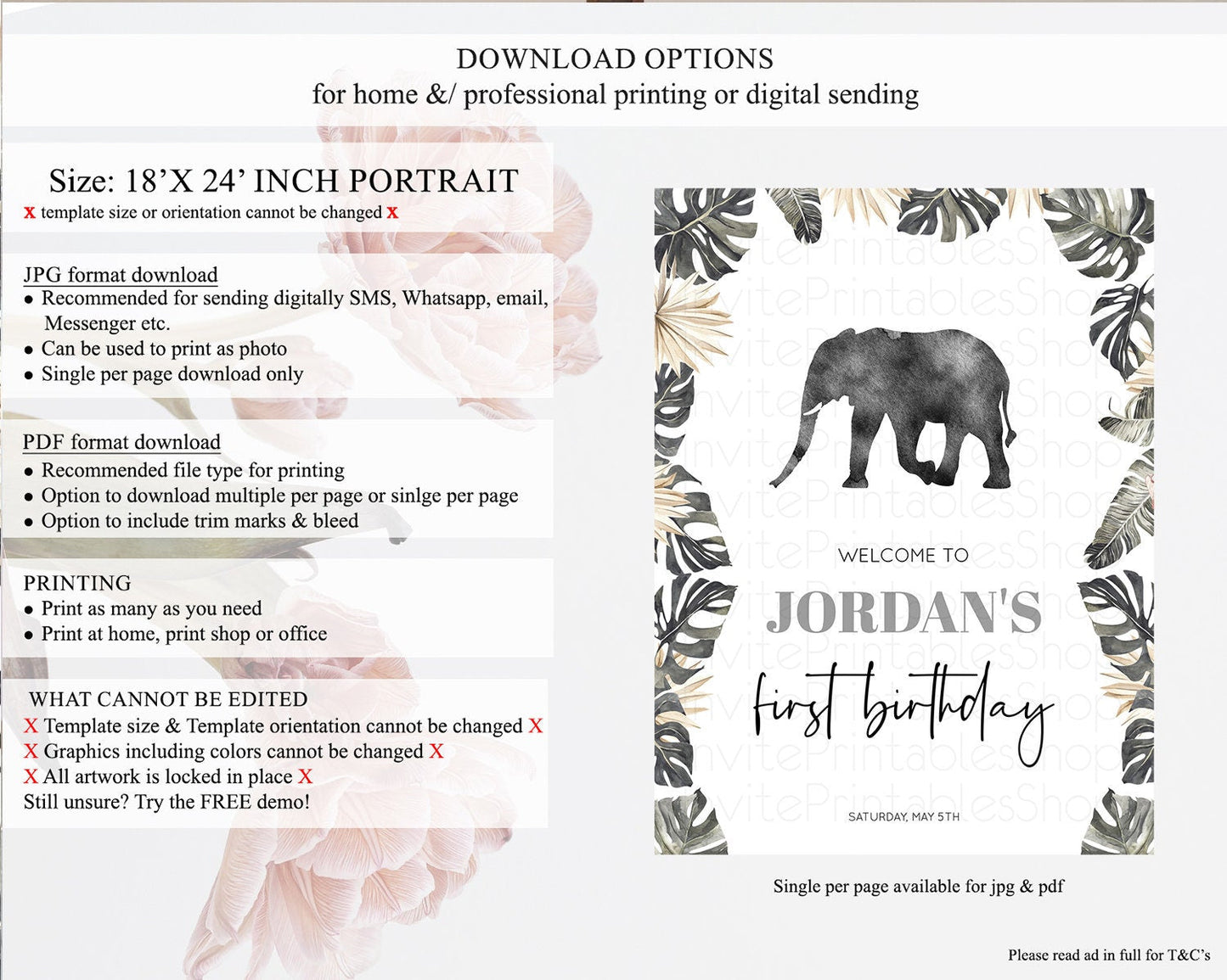 Elephant Welcome Sign Elephant Welcome Board Elephant Party Welcome Poster Safari Party Decor Elephant First Birthday Welcome Sign D10803