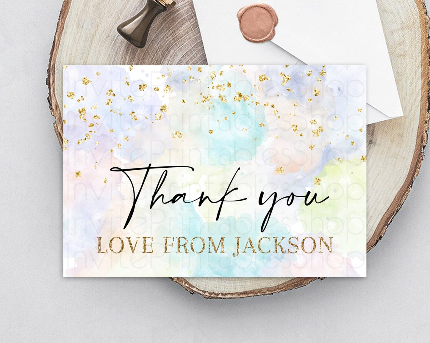 Pastel Thank You Rainbow Thank You Card Colorful Pastel Birthday Thank You Card Confetti Watercolor Pastel Teacher Thank You Cards D10613