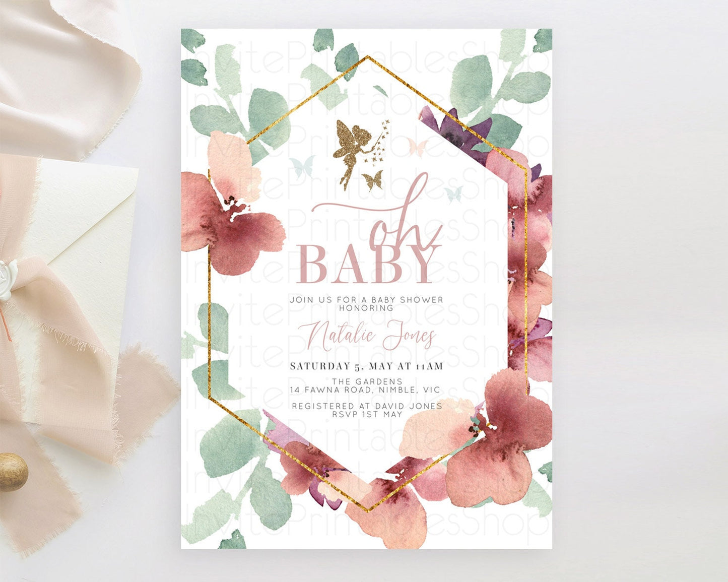 Fairy Baby Shower Invitation Pastel Fairy Invites Fairy Tea Party Fairy Garden Theme Secret Garden Enchanted Garden Floral Butterfly D10460