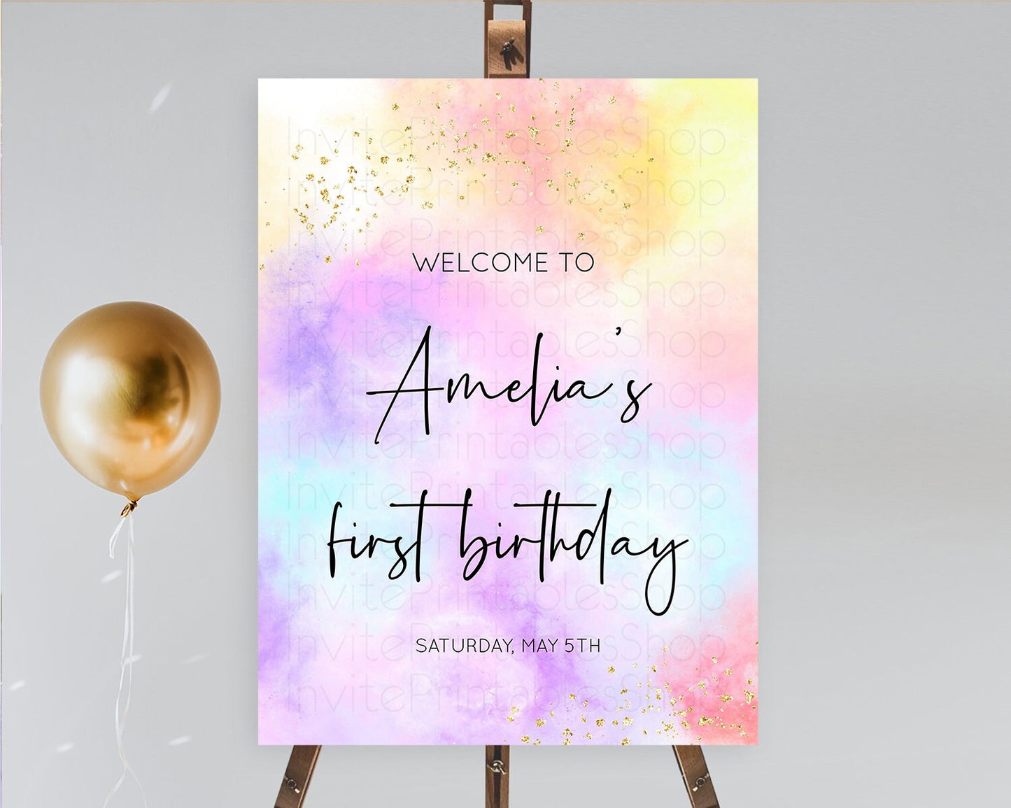 Pastel Welcome Sign Pastel Rainbow Welcome Sign Colorful Rainbow Confetti Watercolor Glitter Pastel First Birthday Welcome Sign D10438