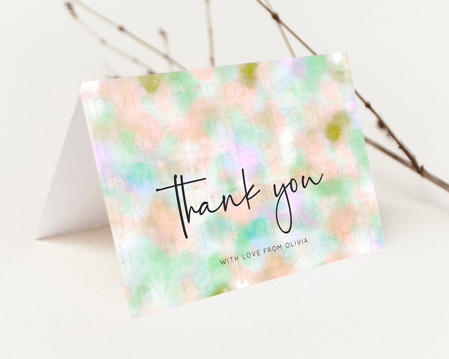 Pastel Thank You Rainbow Thank You Card Colorful Pastel Birthday Thank You Card Confetti Watercolor Pastel Teacher Thank You Cards D10693