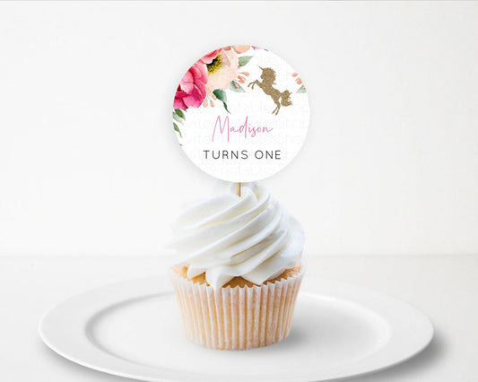 Unicorn Garden Cupcake Toppers Pastel Floral Unicorn Cupcake Toppers Magical Unicorn Colorful Watercolor Floral Decor Cupcake Topper D10966