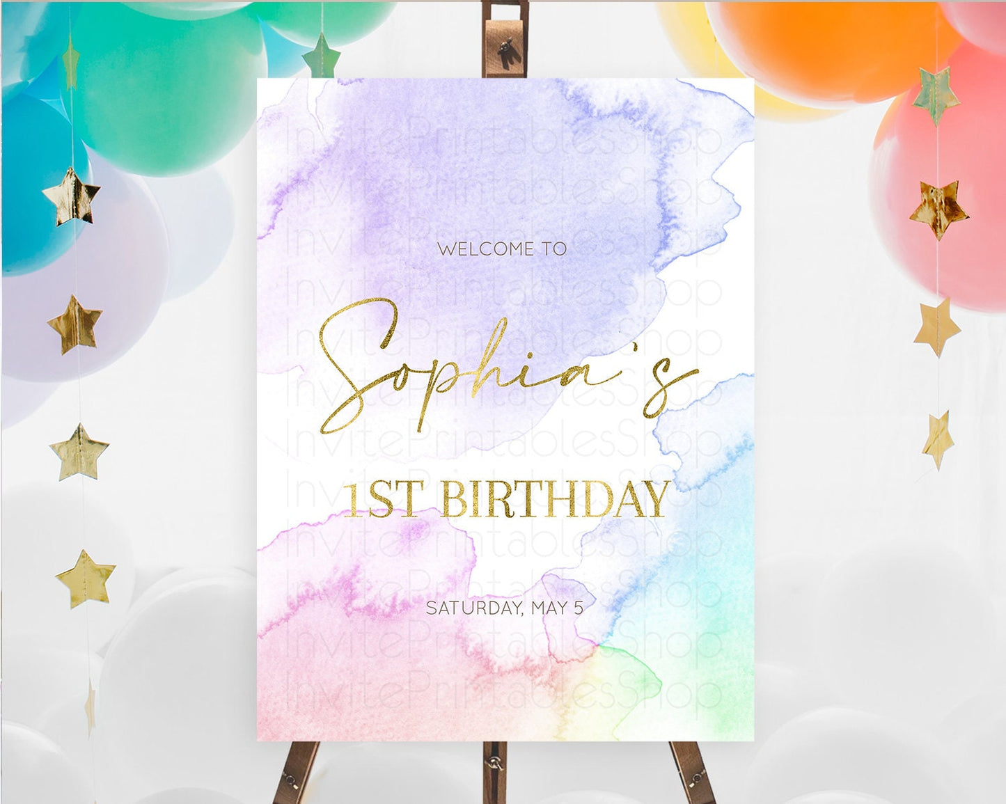 Pastel Welcome Sign Pastel Rainbow Welcome Sign Colorful Rainbow Confetti Watercolor Glitter Pastel First Birthday Welcome Sign D10215