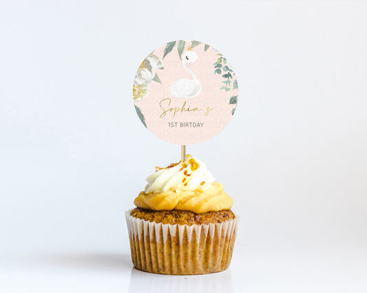Editable Swan Cupcake Toppers Swan Princess Ballet Cupcake Watercolour Paste