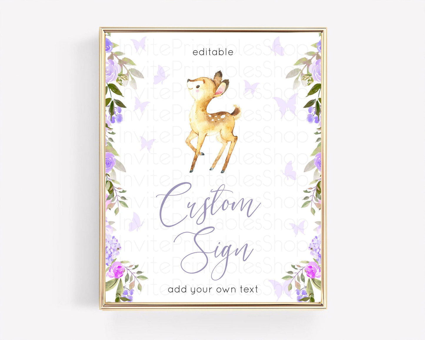 Fawn Deer Sign Pastel Floral Deer Table Sign Decor Enchanted Forest Butterfly Party 1st Birthday Baptism Baby Shower Bridal Shower D10916