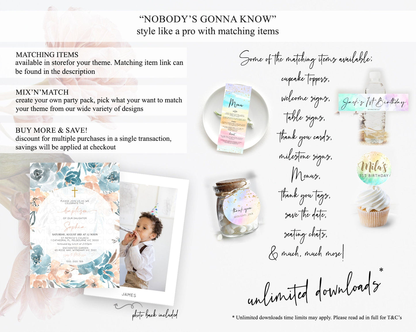 Secret Garden Baptism Invitation Wildflower Baptism Birthday Invite Pastel Flowers Christening Invite Enchanted Garden Boho Floral D10190